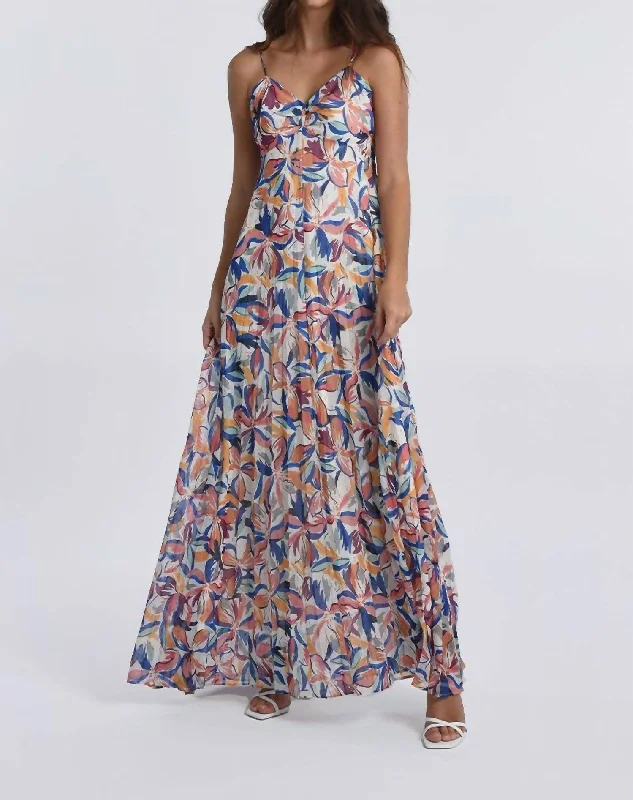 Limited Styles Printed Long Maxi Dress In Blue Donna