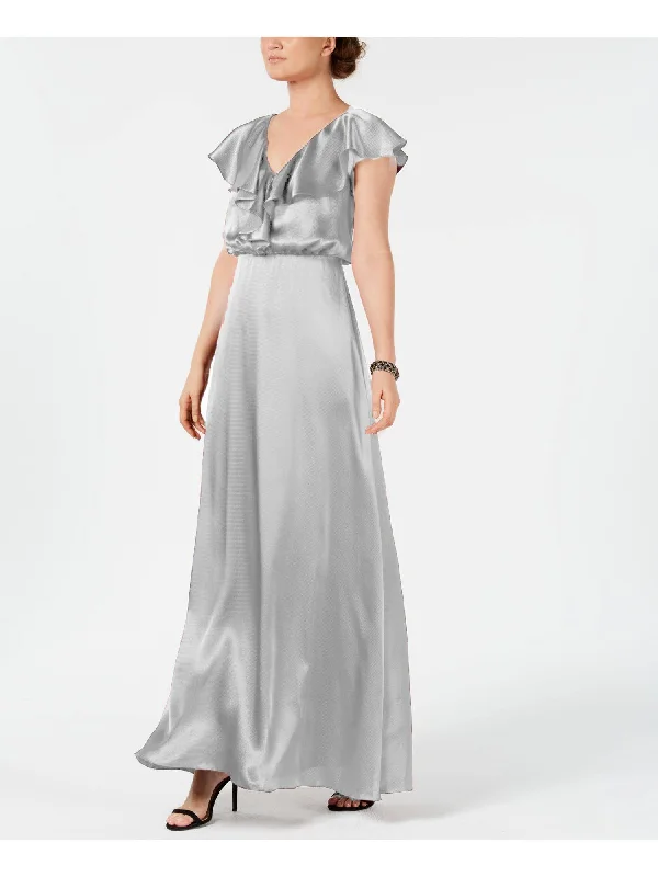 Spring Wardrobe 10 - adrianna papell silver ruffled satin gown