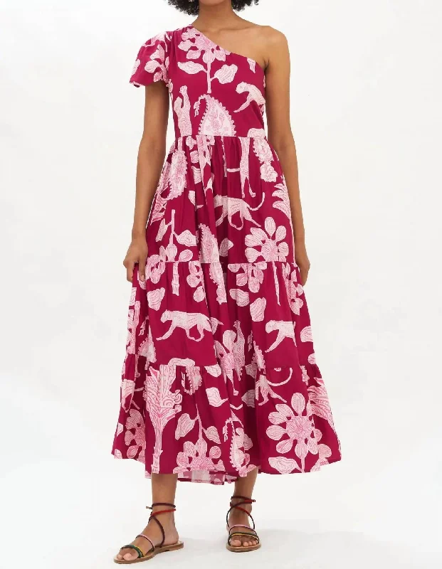 Latest Trends One Shoulder Maxi Dress In Lamu Magenta