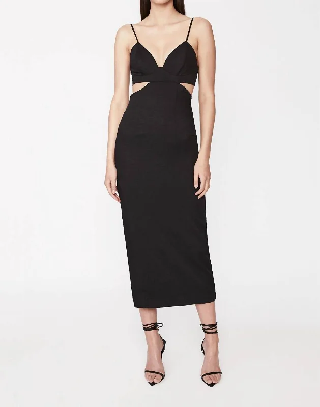 Limited Quantities Cut Out Slit Midi Dress In Black