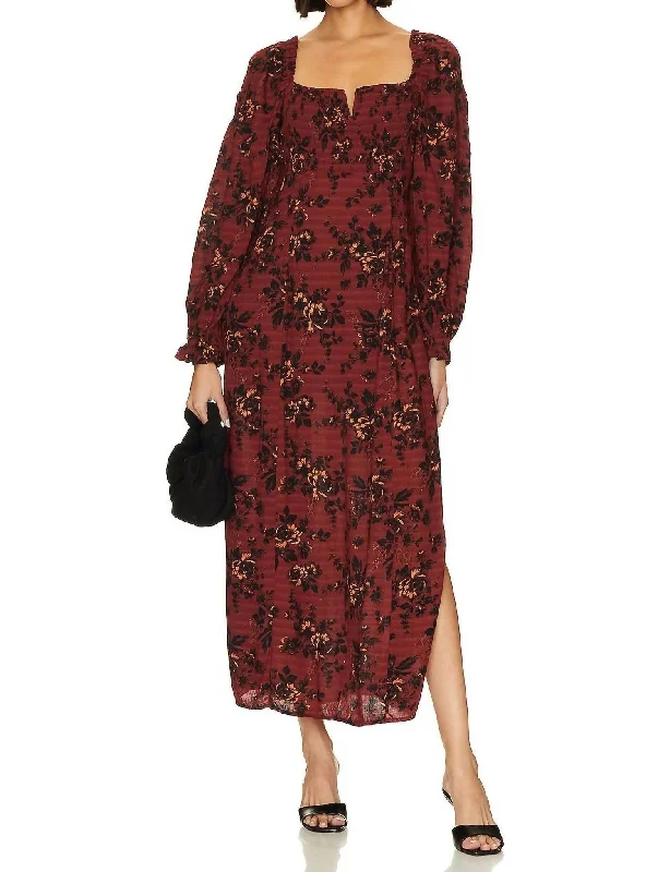 Mid - Week Surprise Jaymes Midi Dress In Burgundy Combo