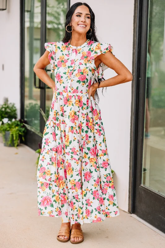 Buy More, Save More Find You Here Cream White Ditsy Floral Midi Dress