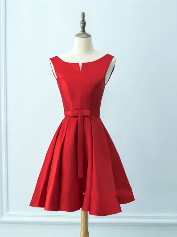 Special Offer Simple A Line Short Red Prom Dress, Red Satin Graduation Dress, Red Homecoming Dress