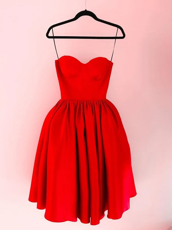 Cool Prices Sweetheart Neck Red Satin Short Prom Dresses, Short Red Homecoming Dresses, Red Formal Graduation Evening Dresses SP2439