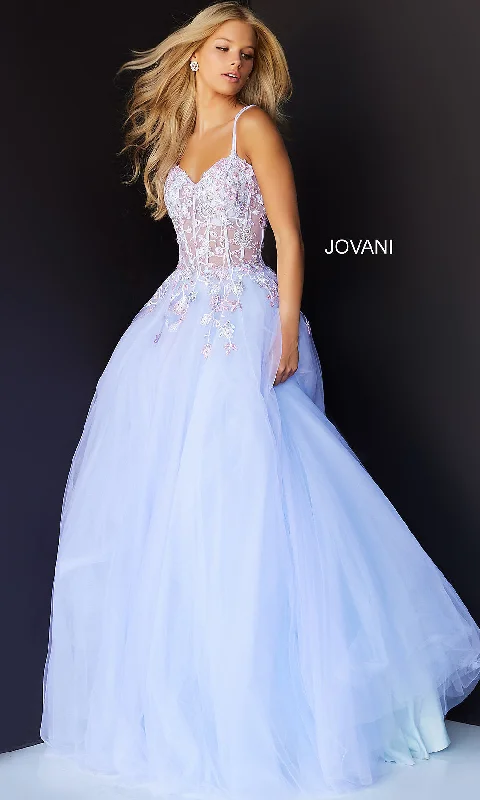 Trend Alert Lilac Purple Sheer-Bodice Prom Ball Gown by Jovani