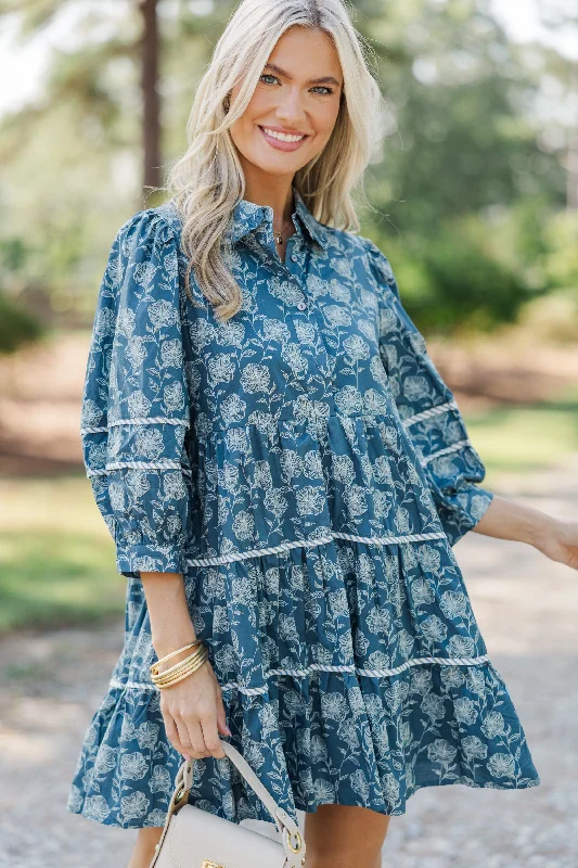 Save Big Leave It All Behind Blue Floral Dress