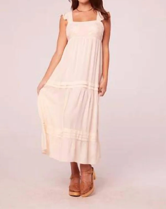 Limited Styles Navya Ecru Embroidered Maxi Dress In White