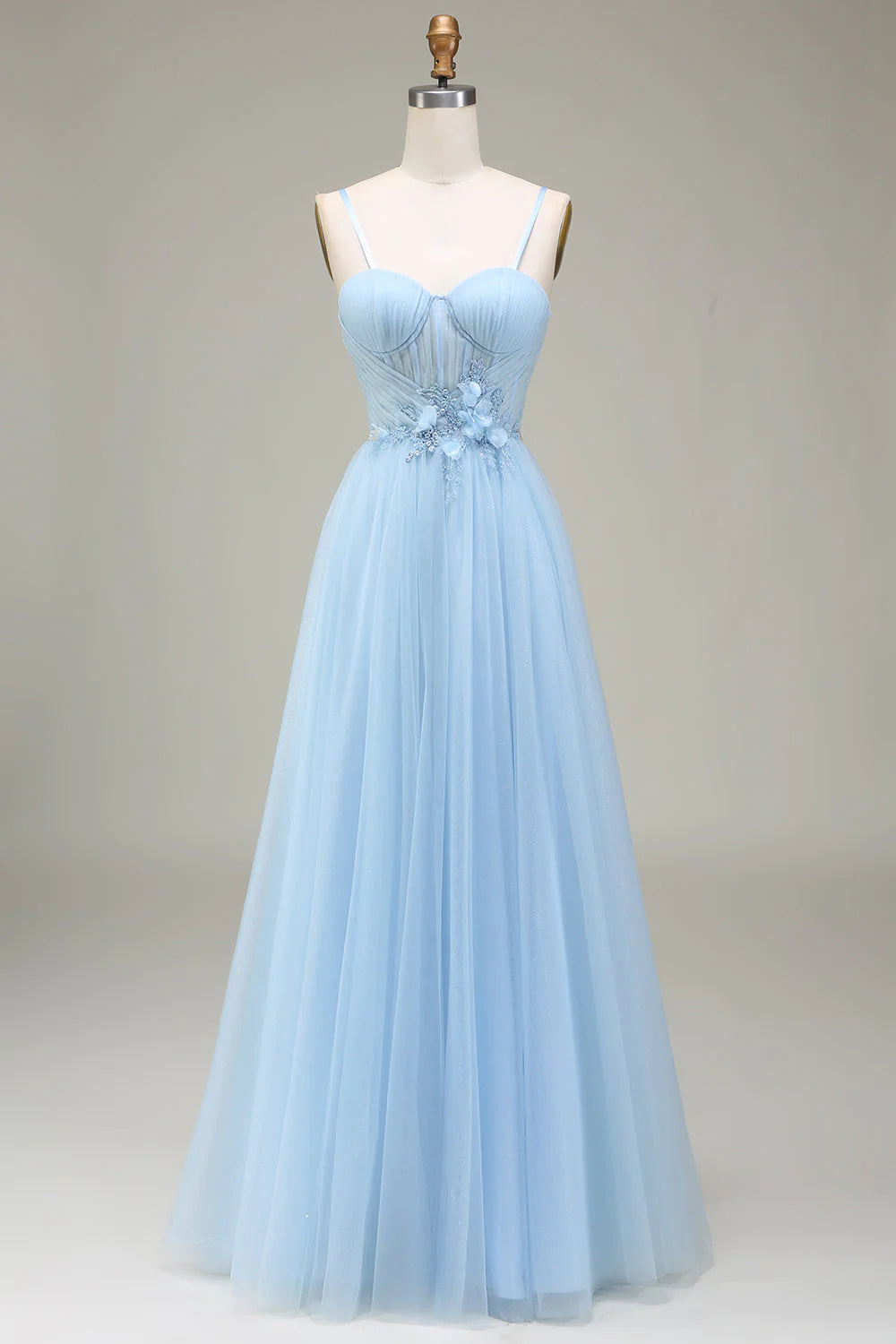 Great Prices On Feminine Styles Amzcw Sparkly Light Blue A-Line Tulle Long Prom Dress With Appliques prom dresses with long sleeves