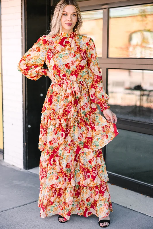 Spring Fashion Dare To Dream Burgundy Red Floral Maxi Dress