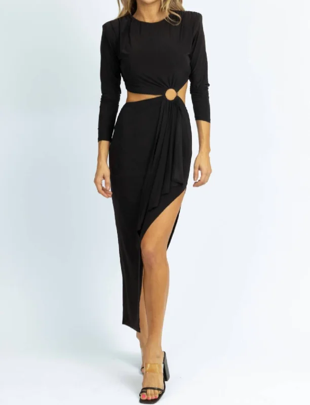 Buy More, Save More Longsleeve Circlet Cutout Midi Dress In Black