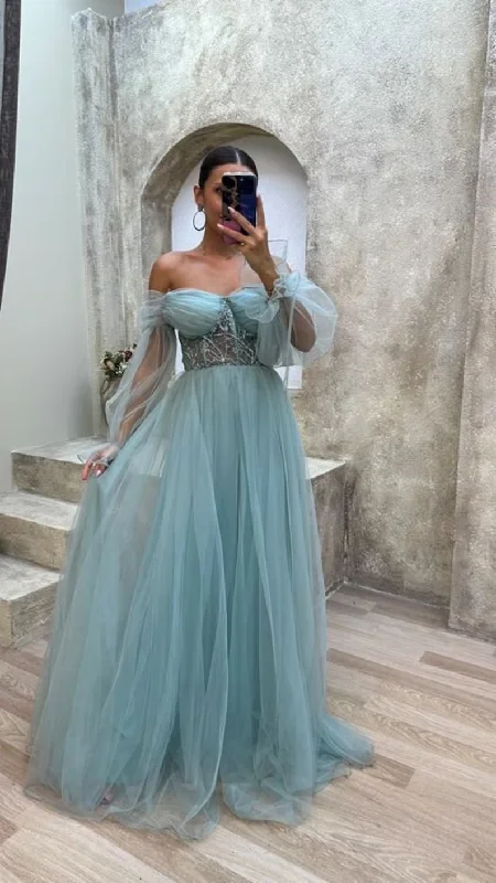 Season Sale Strapless mint green corset tulle dress,prom dress,evening gown Y4912