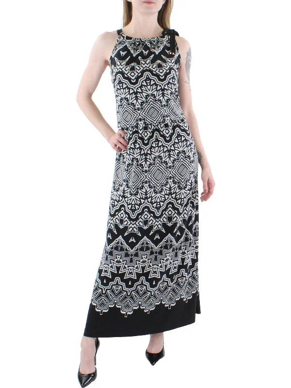 Holiday Sale Petites Womens Printed Blouson Maxi Dress