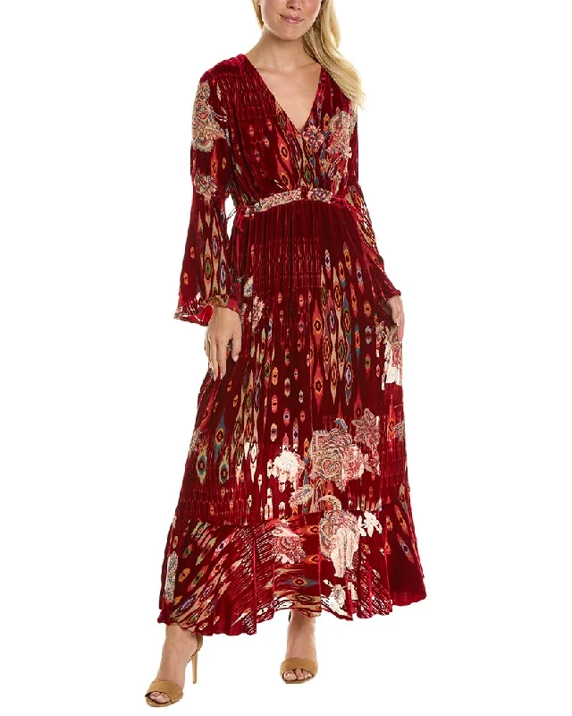 Chic Style Johnny Was Feather Burnout Stefani Silk-Blend Maxi Dress