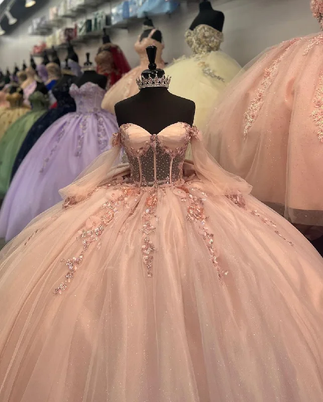 Big Savings Tulle Appliques Long Sleeve Quinceanera Dress,Ball Gown,Sweet 16 Dress  Y5461