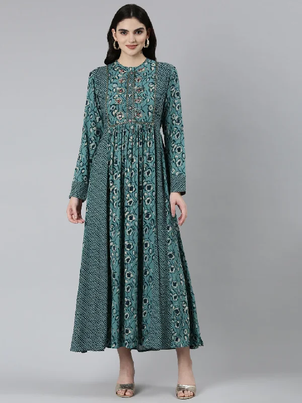 Hot Trends Neeru's Green Straight Casual Floral Dresses