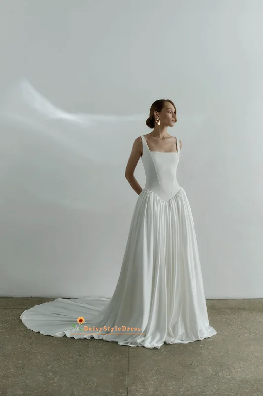 Wardrobe Update Square Neckline Wedding Dress with Pocket