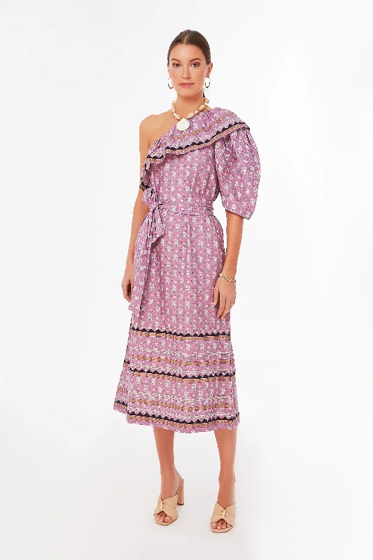 Women's Evening Attire Lilac Perry Border One Shoulder Dress