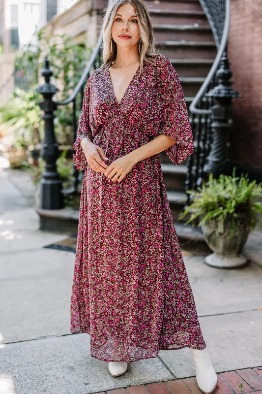 Beat The Heat In Tropical Styles Thinking Of You Burgundy Red Ditsy Floral Maxi Dress