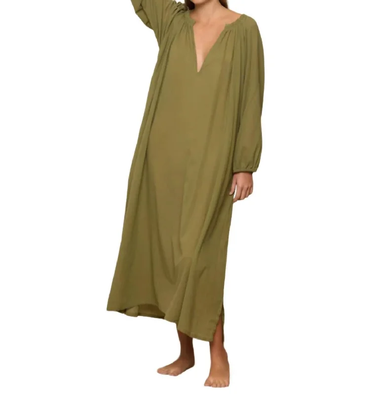 Latest Fashion Aniwa Long Sleeve V Neck Maxi Dress In Mossy