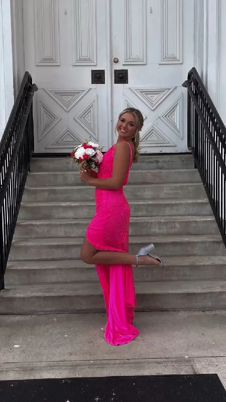 Wardrobe Update Elegant Hot Pink Prom Dress,Backless Evening Dress,Formal Gown Y1717