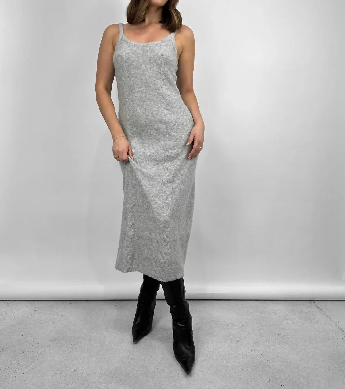 Fashion Deal A-Line Cable Knit Midi Dress In Grey