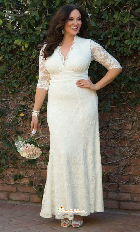 Hot Styles Fit and Flare Half Sleeve Plus Size Lace Wedding Dress