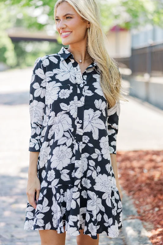 Trendy Styles Share Your Story Black Floral Shirt Dress