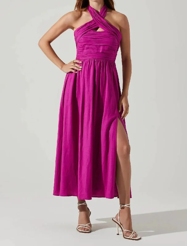 Clearance Event Zaria Halter Midi Dress In Fuchsia