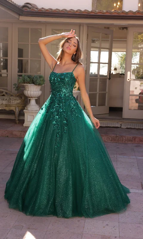 Exclusive Sale Embellished Hunter Green Long Prom Ball Gown H1464