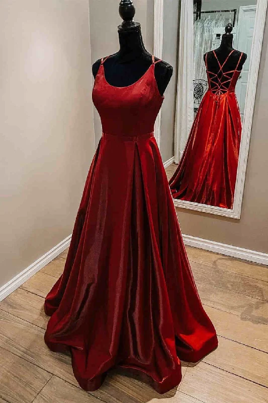 Fashion Essentials Elegant Red Straps Satin Prom Dress