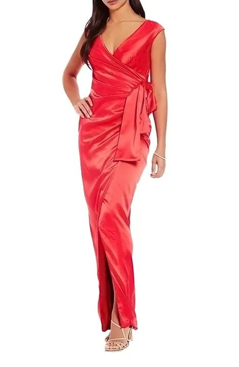 Stylish Savings 10 - kay unger red satin gown with bow