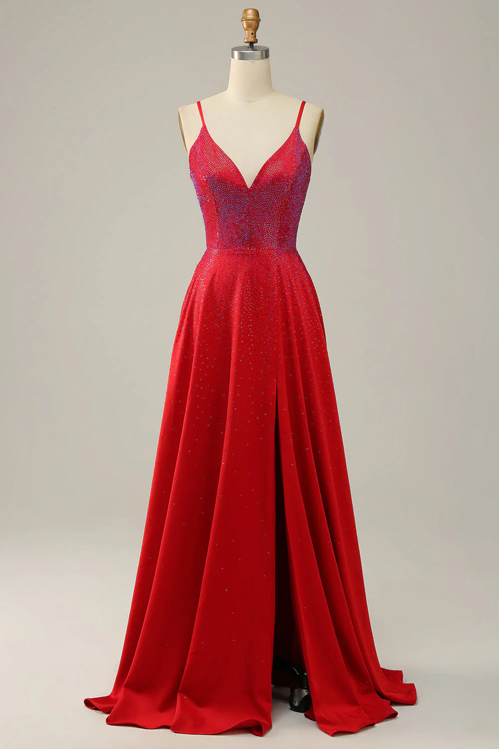 Stylish Looks Amzcw A Line Spaghetti Straps Red Beaded Long Prom Dress prom dresses with long sleeves