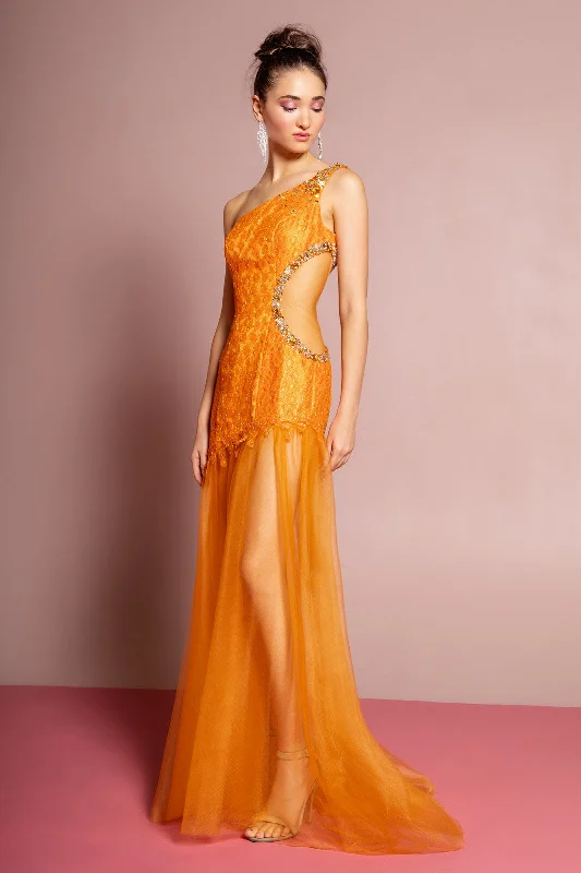 Women's Seasonal Attire Tulle One Shoulder Asymmetric A-Line Dress by Elizabeth K - GL1094