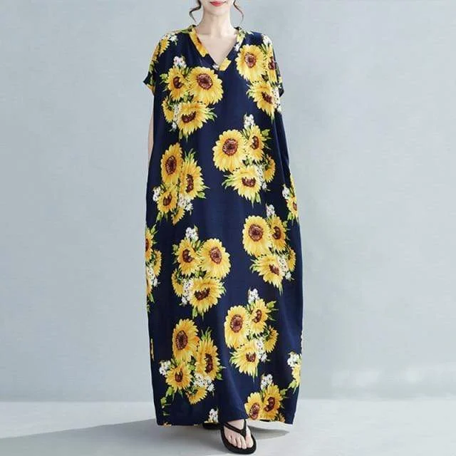 Women's Athleisure Apparel Hippie Sunflower Kaftan Dress
