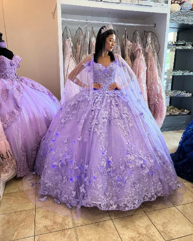 Stylish Spring Fashion Lilac Quinceanera Dresses Beaded Ball Gown With Cape  Y5211