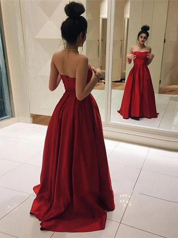 Casual Chic Simple Fluffy Red Satin Prom Dresses, Long Red Formal Dresses