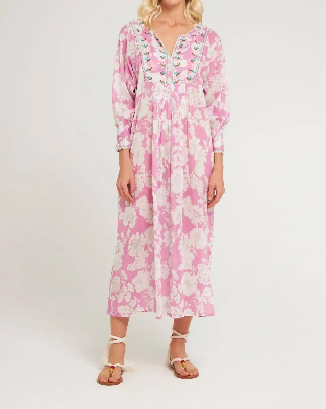 Trendy Styles Peony Embroidered Maxi Dress In Pink