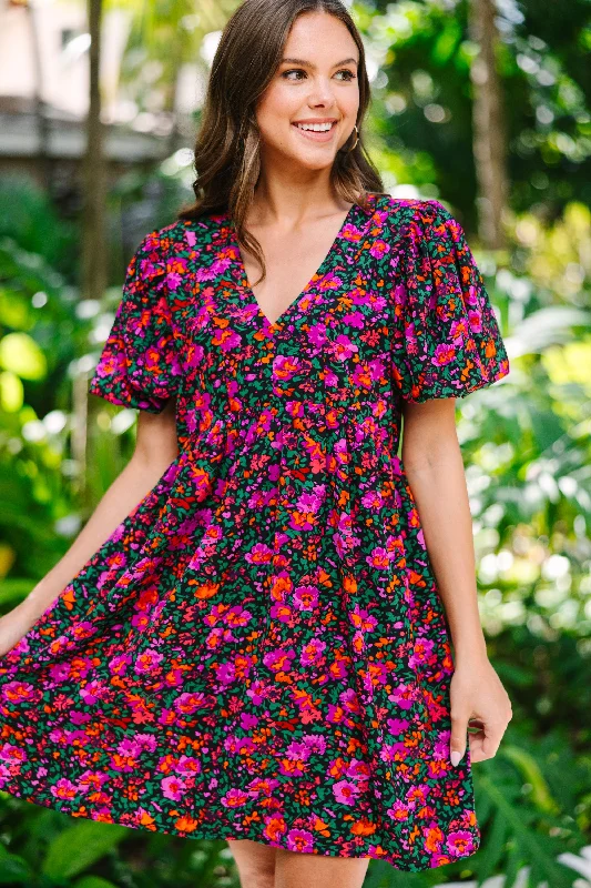 Stylish Savings Be Yourself Black Floral Babydoll Dress