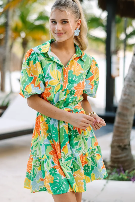 Trendy Styles Sunny Days Ahead Green Floral Babydoll Dress