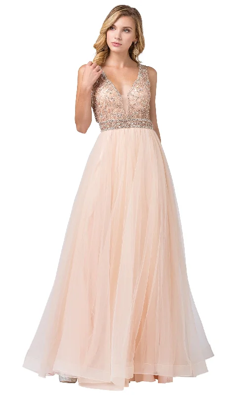 Lighten Up With Nordic Styles Beaded-Bodice Long Prom Ball Gown with Cut-Out