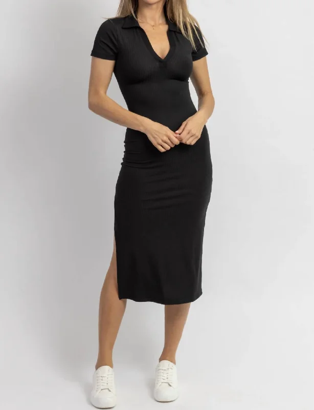 Limited Time Deal Collar Midi Dress In Midnight Monochrome