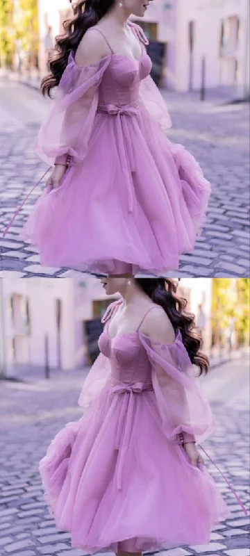 Huge Savings On Parisian Styles Mauve Tulle Long Sleeve Homecoming Dresses     S2669