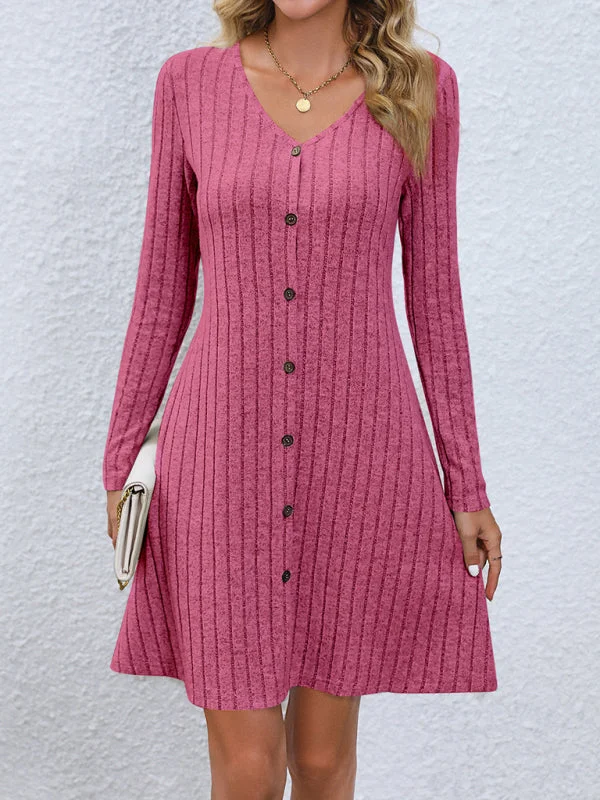 Fashion Forward Women's Fashion Button Waist Long Sleeve Dress