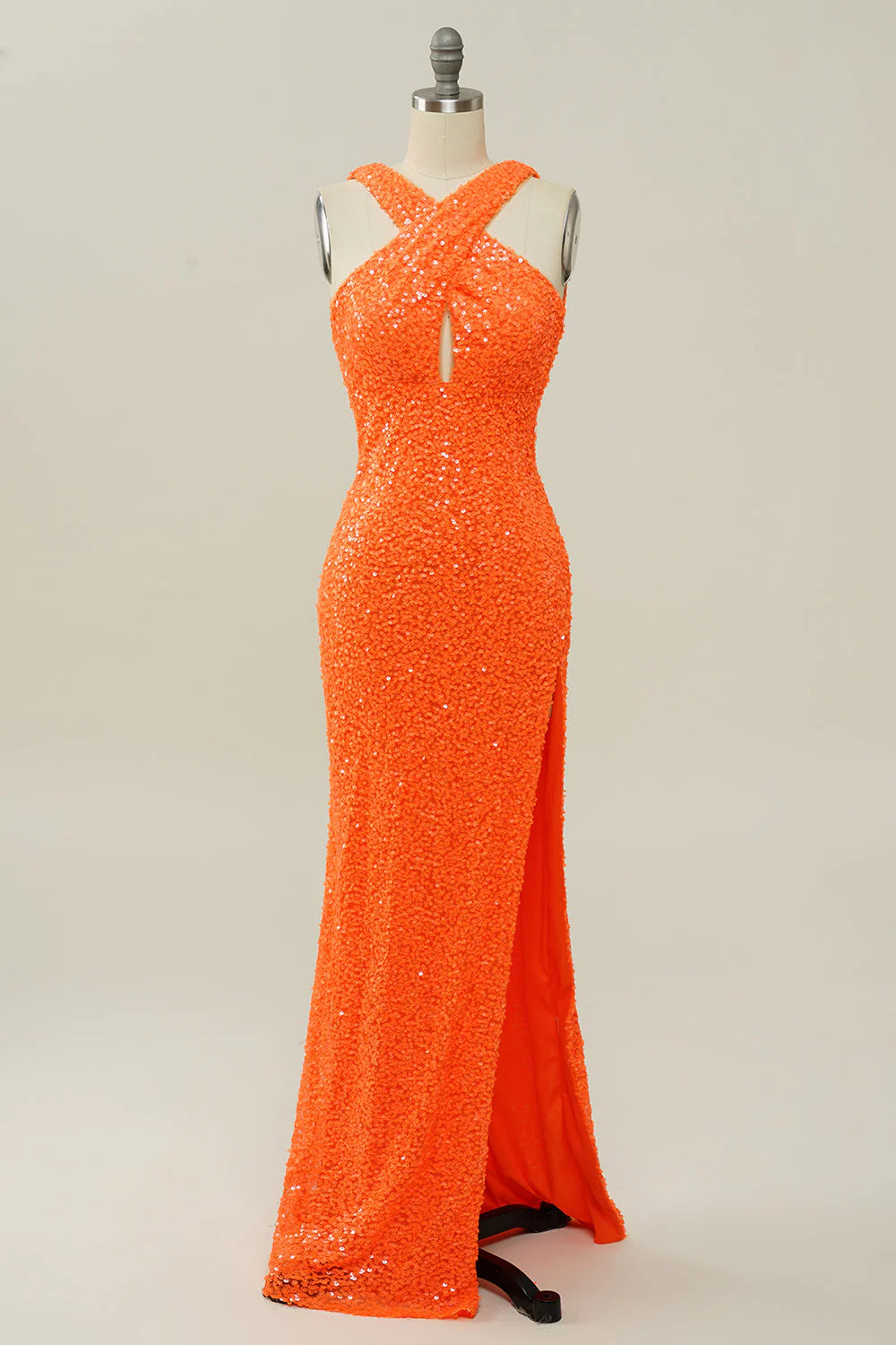 End Of Season Sale Amzcw Orange Sheath Halter Sequined Backless Mermaid Prom Dress prom dresses with long sleeves