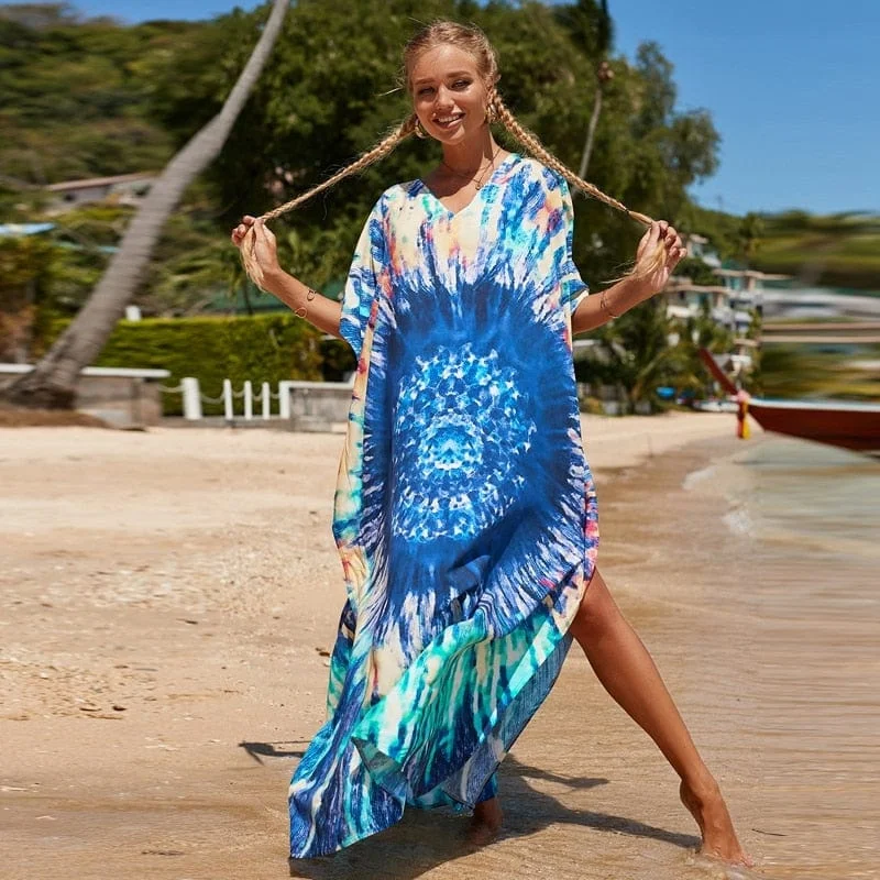 Comfortable Casual Women's Clothing Tie Dye Waves Kaftan Dress