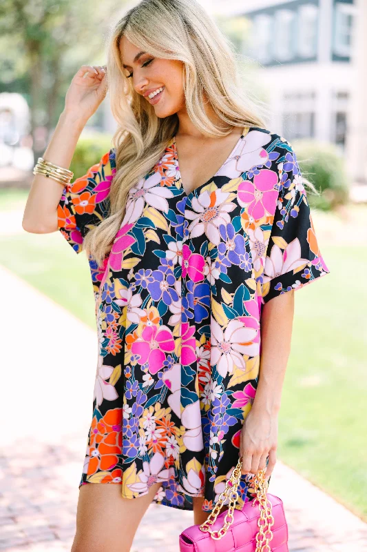 Summer Fashion Easily Accepted Black Floral Dress