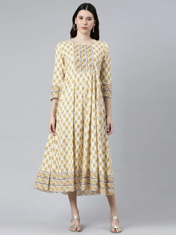 Summer Splash Sale Neeru's Yellow Color Rayon Fabric Floral Dress