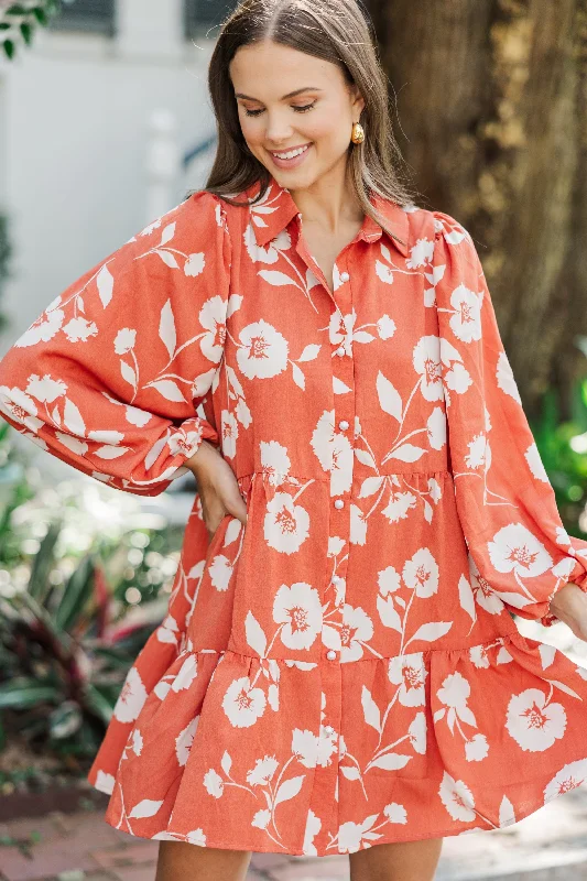 Anniversary Sale Take Your Love Rust Orange Floral Dress