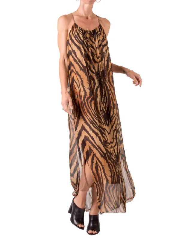 Pastel Styles Silk Strap Maxi Dress In Chocolate