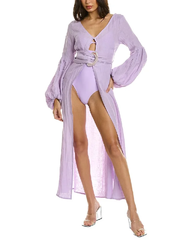 Beat The Heat In Tropical Styles SHANI SHEMER Jaclyn Linen Robe Maxi Dress